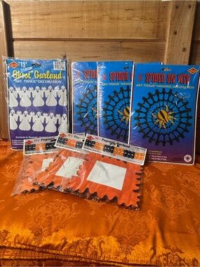 Vintage Halloween Art Tissue Lot Beistle Sealed Ghost Garland Spider Pumpkin